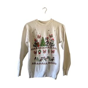 Vintage 80s Christmas‎ Sweater Cat Snowman Crewneck Sweatshirt size medium